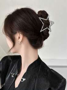 1 件装星形骷髅设计发爪街头发夹发夹发钳 - 銀色 - 查看 4