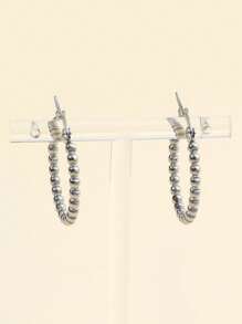 珠子裝飾圓耳環 - 銀色 - 查看 1