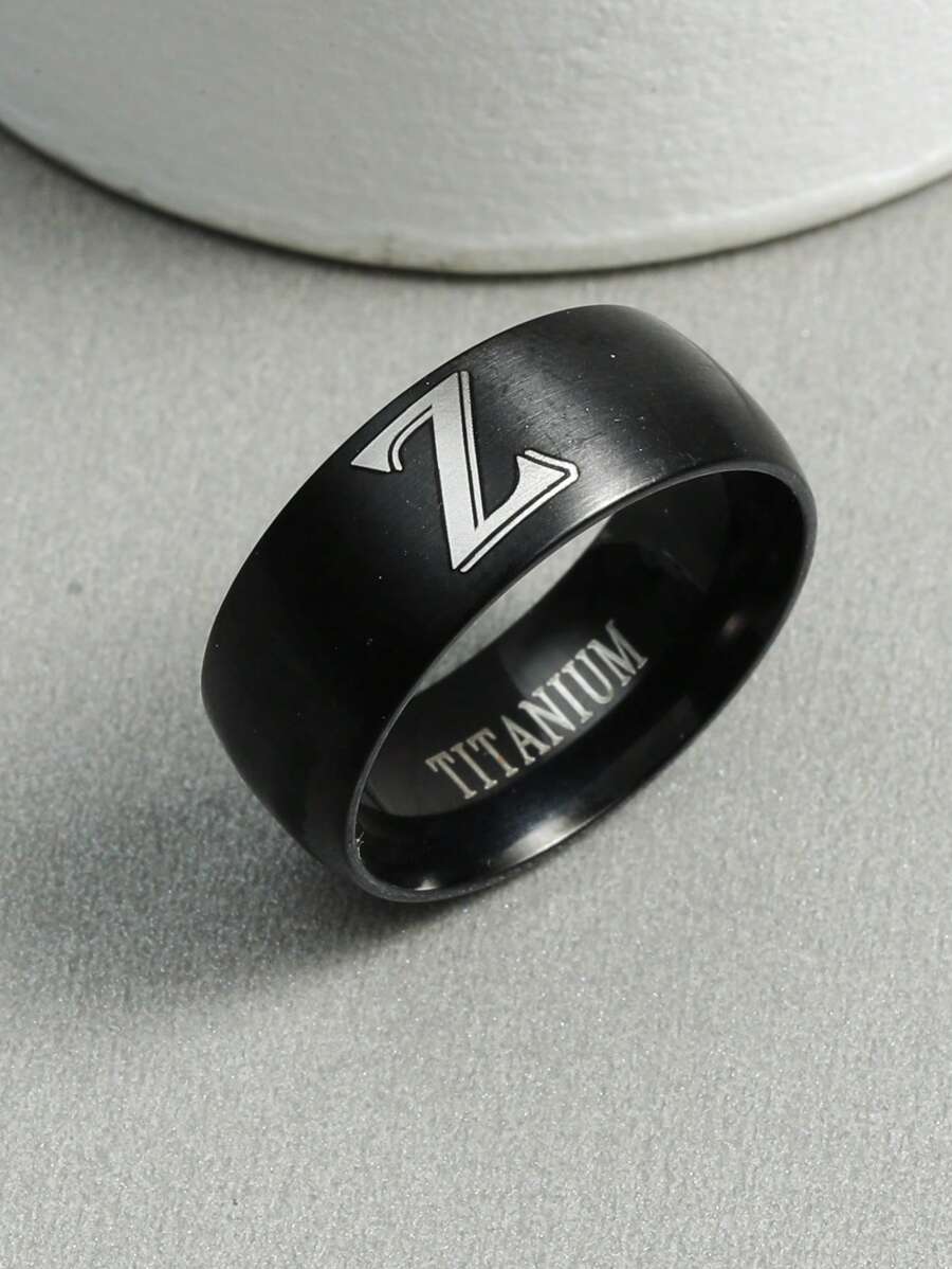 Nhẫn Chi Tiết Chữ Inox Thời Trang Cho Nam Trang Trí Hàng Ngày - màu đen - Xem 1