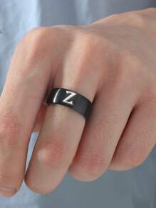 Nhẫn Chi Tiết Chữ Inox Thời Trang Cho Nam Trang Trí Hàng Ngày - màu đen - Xem 2