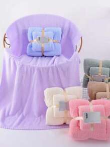 3pcs/set Solid Towel Set, Modernist Towel Set For Bathroom - Beige - View 2