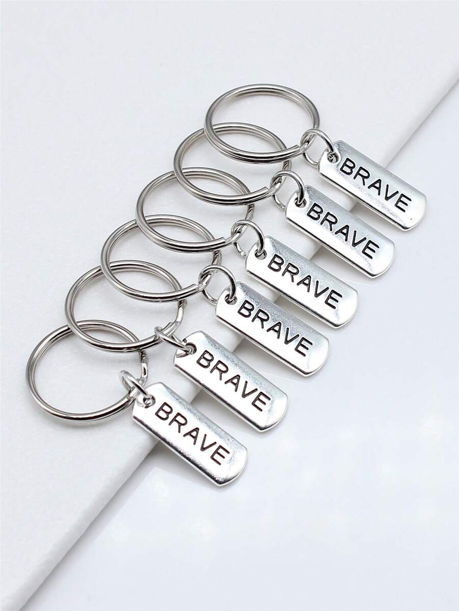 6 chiếc móc khóa hình chữ nhật chi tiết chữ cái - Màu Bạc Cổ - Xem 1