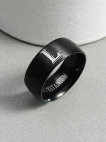 男士字母圖案戒指 - 黑色 - 查看 1