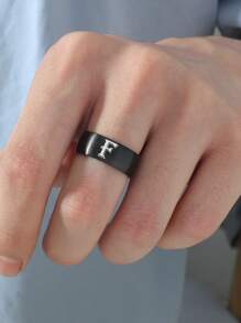 8mm Alphbet F Stainless Steel Ring For Men 1.7-2.3cm 1piece - Black - View 2