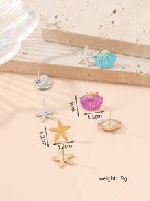 8入組海星和貝殼裝飾耳釘