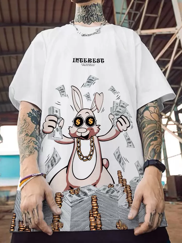 Manfinity EMRG Losse pasvorm Heren Konijn & letter grafisch T-shirts - Wit - Bekijken 1
