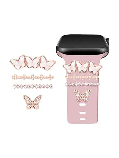 4pcs Watch Band Decorative Rings, Heart Shaped Rhinestone Decor Compatible With Apple Watch/ Watch/ Watch
