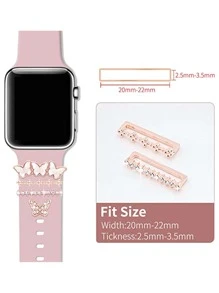 4pcs Watch Band Decorative Rings, Heart Shaped Rhinestone Decor Compatible With Apple Watch/ Watch/ Watch - Dusty Pink - View 3