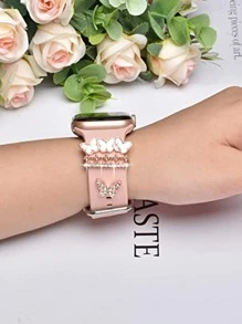 4pcs Watch Band Decorative Rings, Heart Shaped Rhinestone Decor Compatible With Apple Watch/ Watch/ Watch - Dusty Pink - View 6