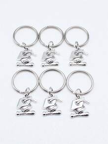 Móc khóa quyến rũ mũ tốt nghiệp 6 chiếc - Màu Bạc Cổ - Xem 1