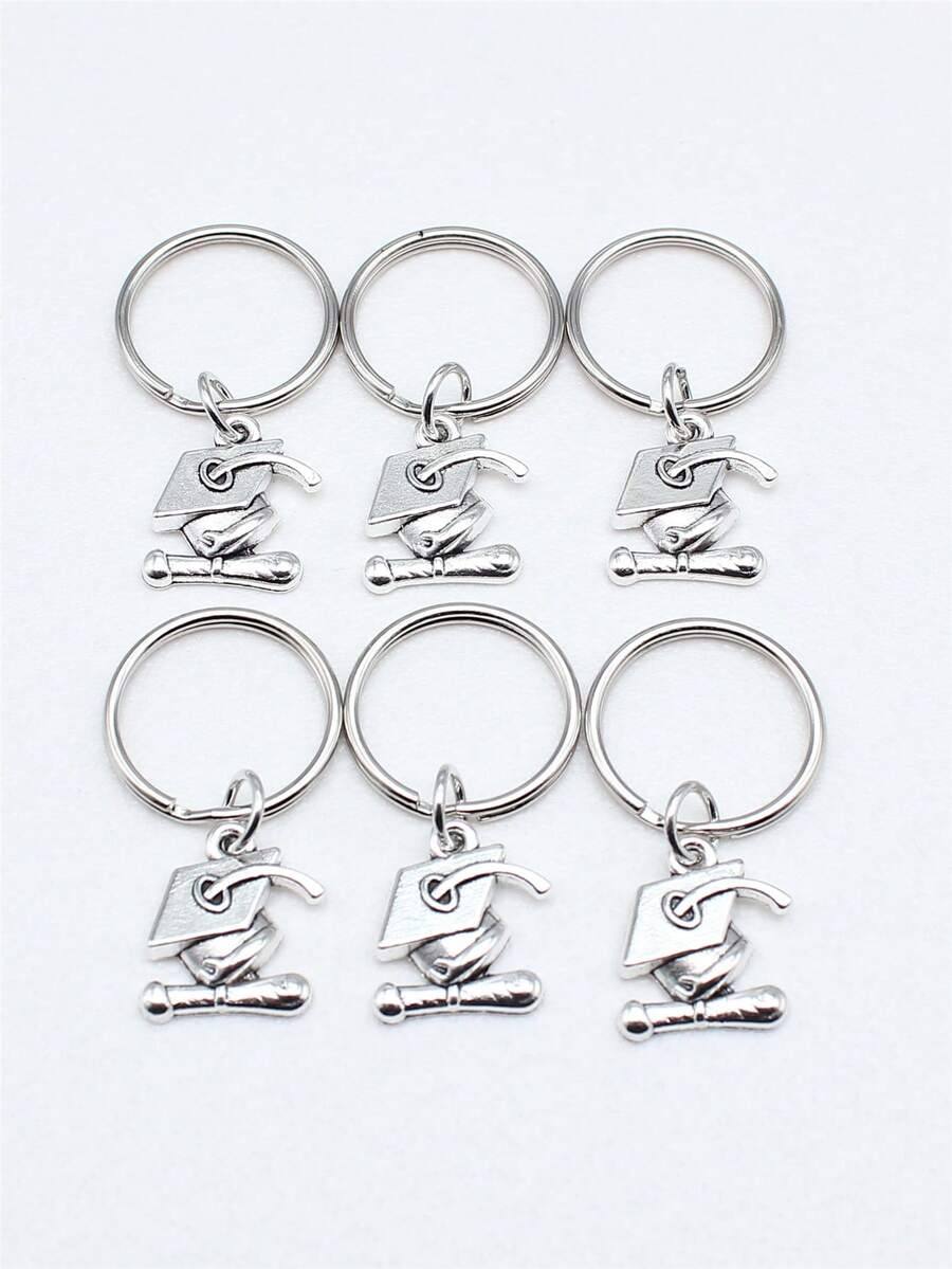 Móc khóa quyến rũ mũ tốt nghiệp 6 chiếc - Màu Bạc Cổ - Xem 1