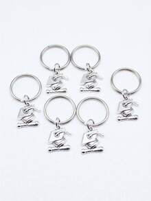 Móc khóa quyến rũ mũ tốt nghiệp 6 chiếc - Màu Bạc Cổ - Xem 3