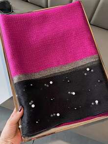 Lenço/xale/touca de seda sintética com aplicações de pérolas (1 peça), ideal para uso diário. - Rosa Quente - Ver 2