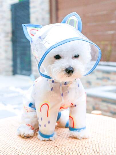 1入組彩虹印花寵物雨衣適用於狗狗適用於下雨天