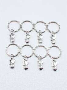 8入組愛心掛飾鑰匙圈 - 復古銀色 - 查看 1