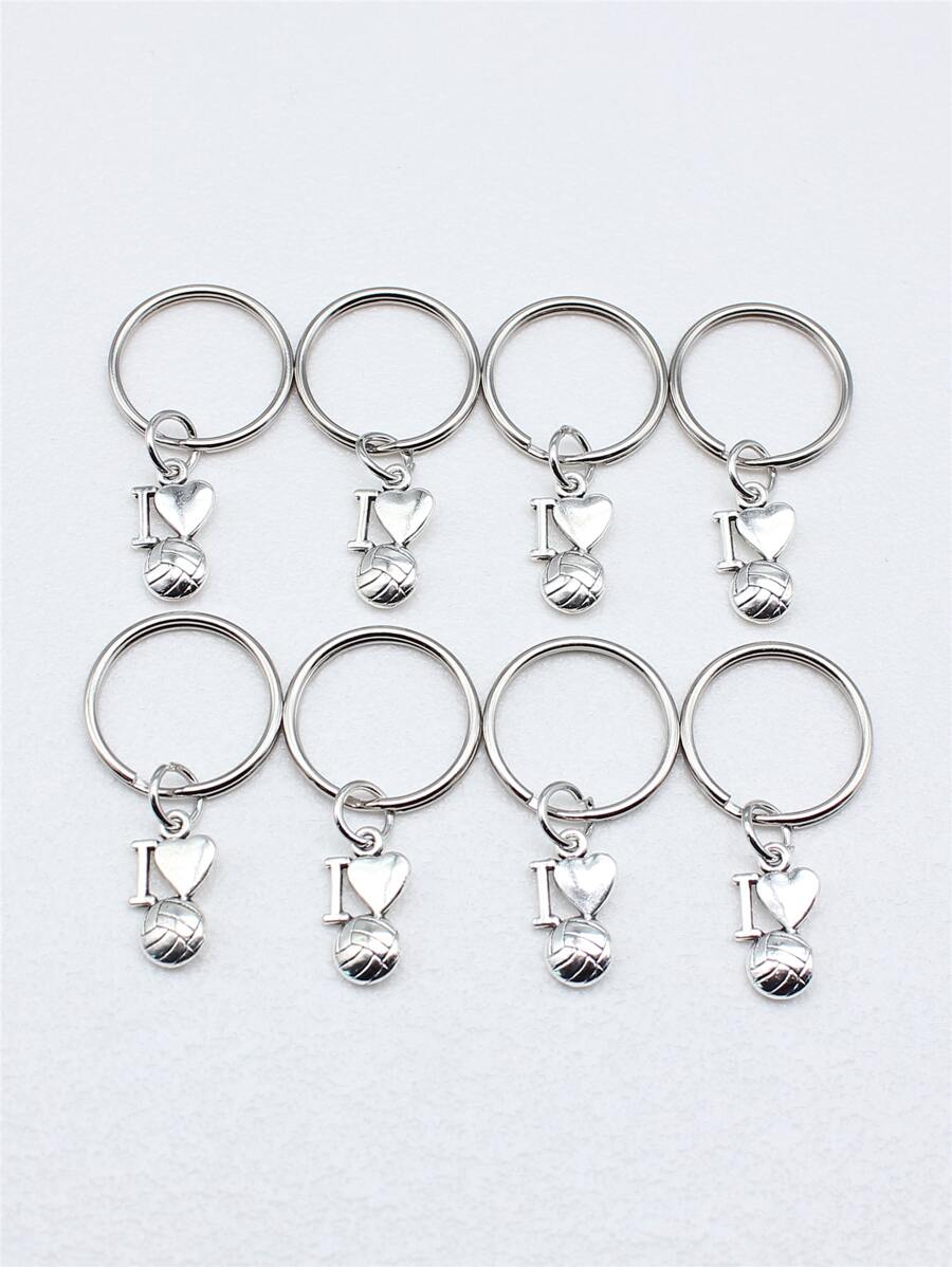8入組愛心掛飾鑰匙圈 - 復古銀色 - 查看 1