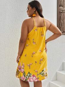 SHEIN Clasi Plus Floral Print Cut Out Dress - Yellow - View 2
