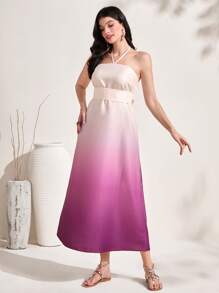 Al Najma Ombre Print Batwing Sleeve Abaya & Cami Dress Set - Multicolor - View 3