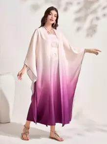 Al Najma Ombre Print Batwing Sleeve Abaya & Cami Dress Set - Multicolor - View 4