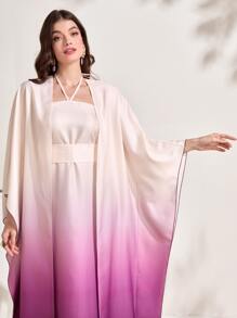 Al Najma Ombre Print Batwing Sleeve Abaya & Cami Dress Set - Multicolor - View 5