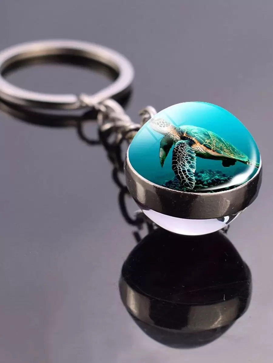 Turtle Pattern Round Charm Keychain Casual | SHEIN USA