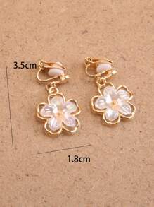 1pair Fashionable Zinc Alloy Flower Decor Clip On Earrings For Women For Daily Decoration Valentines - White - View 2