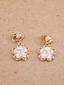 1pair Fashionable Zinc Alloy Flower Decor Clip On Earrings For Women For Daily Decoration Valentines - White - View 3