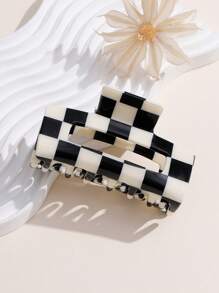 1pc Checkered Square Fashion Claw Clip For Women With Anti-Slip Function, Suitable For Daily Use And Gift Street