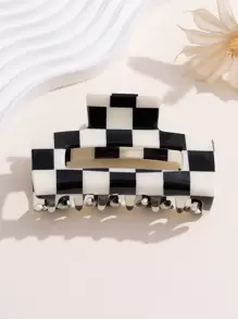 1pc Checkered Square Fashion Claw Clip For Women With Anti-Slip Function, Suitable For Daily Use And Gift Street