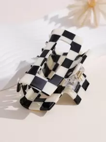 1pc Checkered Square Fashion Claw Clip For Women With Anti-Slip Function, Suitable For Daily Use And Gift Street