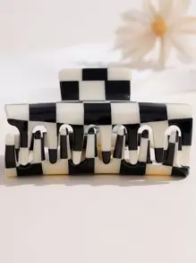 1pc Checkered Square Fashion Claw Clip For Women With Anti-Slip Function, Suitable For Daily Use And Gift Street