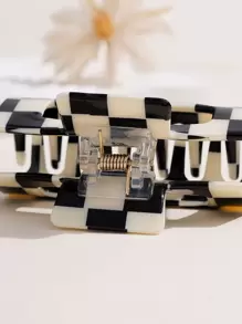 1pc Checkered Square Fashion Claw Clip For Women With Anti-Slip Function, Suitable For Daily Use And Gift Street