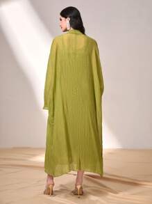 Al Najma 素色吊帶連衣裙和開門襟外套 - 綠色 - 查看 2