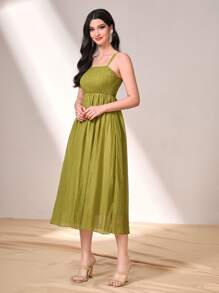 Al Najma 素色吊帶連衣裙和開門襟外套 - 綠色 - 查看 3