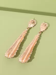 1對時尚霧面幾何矩形流行水滴質感耳環,適合日常、派對、約會女性禮物 - 玫瑰金 - 查看 6