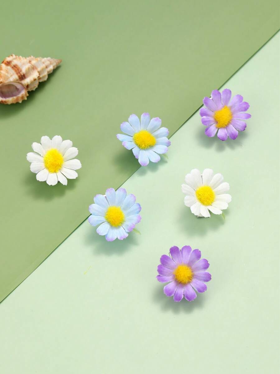 6入組花朵裝飾鴨嘴夾 - 彩色 - 查看 1