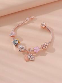 Vòng tay chuỗi trang trí hoa & trái tim - Hoa hồng vàng - Xem 1