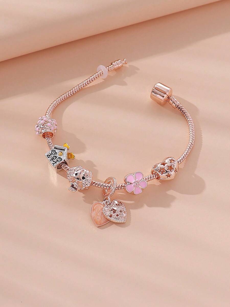 Vòng tay chuỗi trang trí hoa & trái tim - Hoa hồng vàng - Xem 1