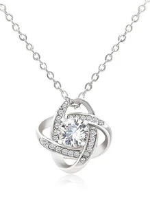 方晶鋯石裝飾銀項鍊 - 銀色 - 查看 3