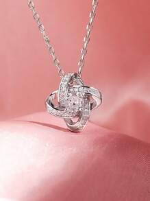 方晶鋯石裝飾銀項鍊 - 銀色 - 查看 5