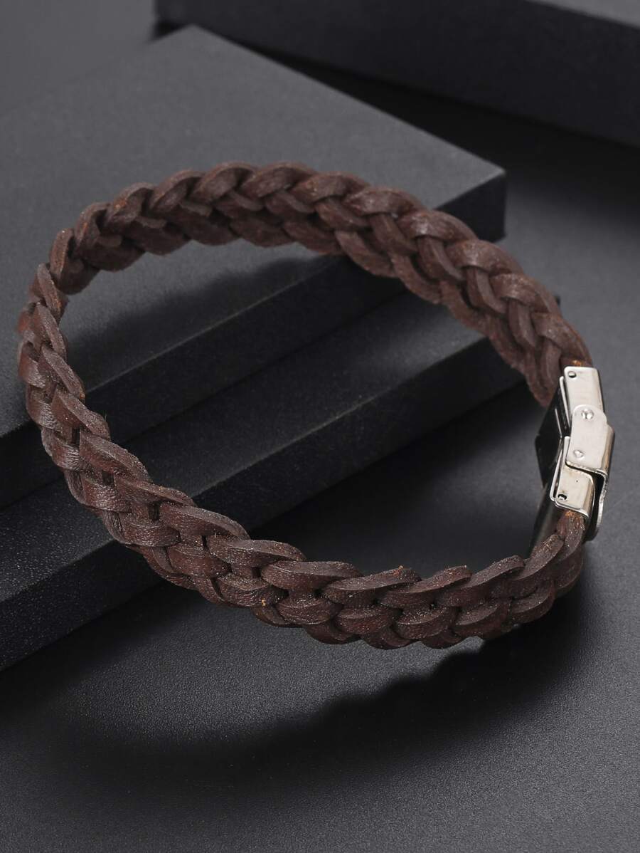 男士編織設計手環 - 棕色 - 查看 1