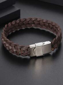 男士編織設計手環 - 棕色 - 查看 3