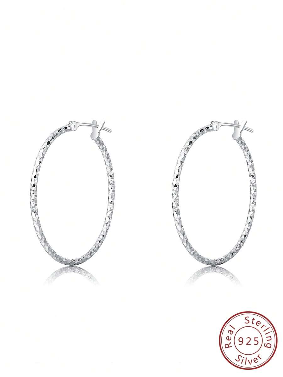 Bông tai bạc trang trí bằng đá khối Zirconia - Bạc - Xem 1