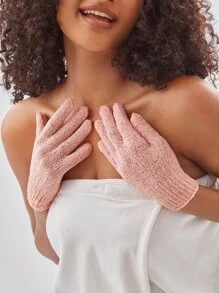SHEIN BASIC LIVING 2 chiếc Găng tay tắm tẩy tế bào chết cho vòi hoa sen/Spa/Massage và tẩy tế bào chết cơ thể - Hồng - Xem 2