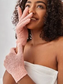 SHEIN BASIC LIVING 2 chiếc Găng tay tắm tẩy tế bào chết cho vòi hoa sen/Spa/Massage và tẩy tế bào chết cơ thể - Hồng - Xem 8