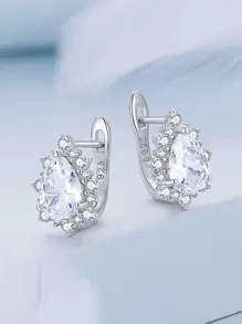 1 pair Sparkle Water Drop Hoop Earrings For Women Sterling Silver White Daily Wear Fine Jewelry Gifts