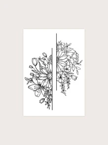 1張花朵圖案紋身貼紙 - 黑色 - 查看 2