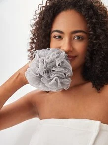 SHEIN Basic living 1 件升级版 50 克沐浴沐浴丝瓜络海绵球沐浴露擦洗器浴室装饰夏季 - 灰色 - 查看 2