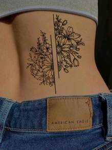 1張花朵圖案紋身貼紙 - 黑色 - 查看 5