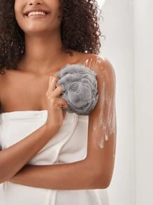 SHEIN Basic living 1 件升级版 50 克沐浴沐浴丝瓜络海绵球沐浴露擦洗器浴室装饰夏季 - 灰色 - 查看 8